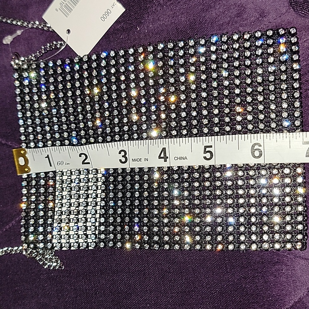 Crossbody Rhinestone Phone Satchel w/ Silver Tone Chain Strap - Picture 4 of 8